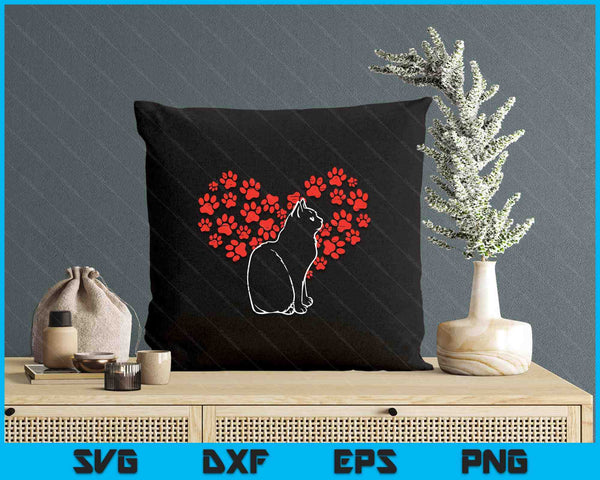 Black Cat Paw Heart Cute Valentines Day Animal Lover SVG PNG Digital Printable Files