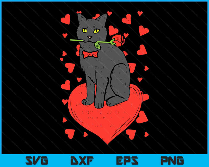 Black Cat Tie Red Rose Heart Cute Valentines Day Pet Women SVG PNG Digital Printable Files