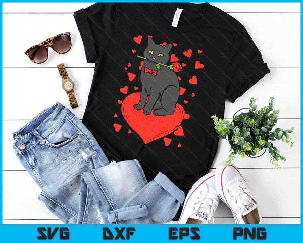 Black Cat Tie Red Rose Heart Cute Valentines Day Pet Women SVG PNG Digital Printable Files