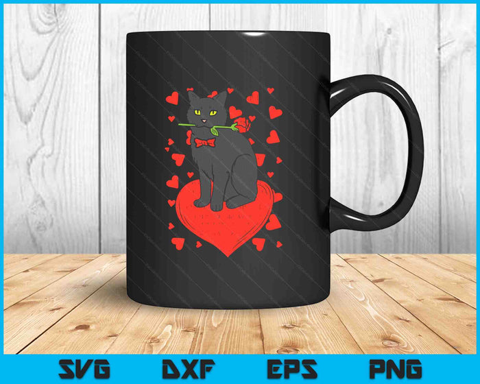 Black Cat Tie Red Rose Heart Cute Valentines Day Pet Women SVG PNG Digital Printable Files