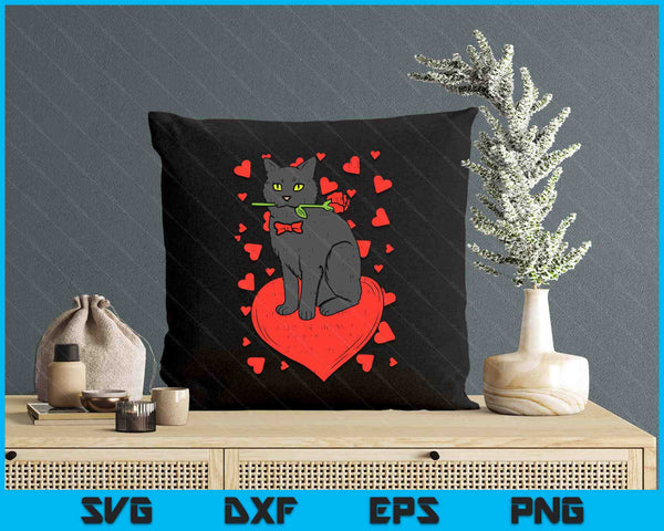 Black Cat Tie Red Rose Heart Cute Valentines Day Pet Women SVG PNG Digital Printable Files