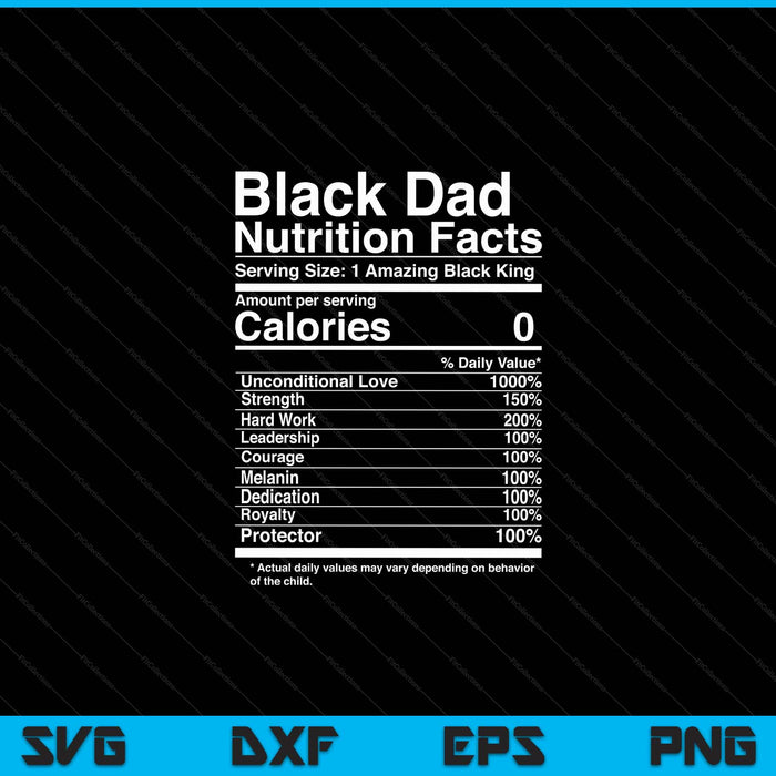 Datos nutricionales de papá negro SVG PNG Archivos de corte digital