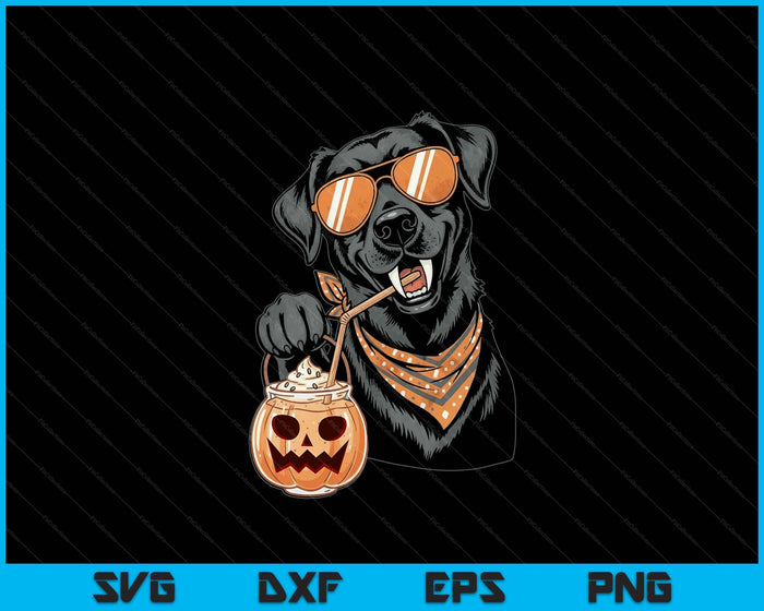 Black Dog With Pumpkin Drink Sunglasses Halloween SVG PNG Digital Printable Files