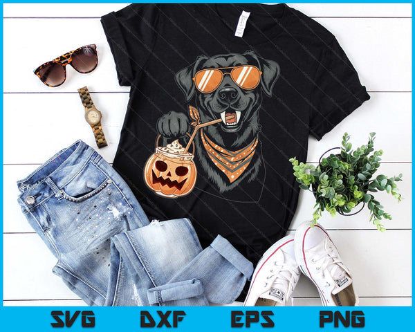 Black Dog With Pumpkin Drink Sunglasses Halloween SVG PNG Digital Printable Files