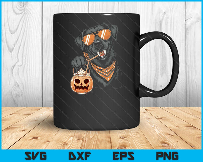 Black Dog With Pumpkin Drink Sunglasses Halloween SVG PNG Digital Printable Files