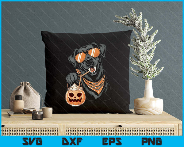 Black Dog With Pumpkin Drink Sunglasses Halloween SVG PNG Digital Printable Files