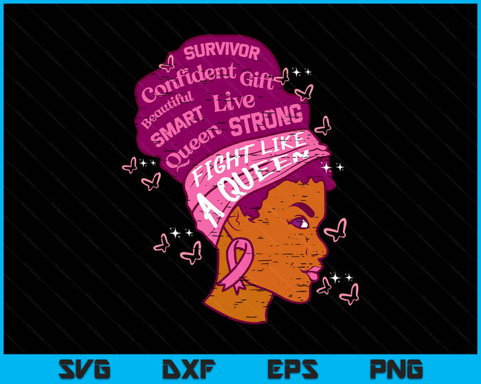 Black Queen African Women Pink Afro Breast Cancer Awareness SVG PNG Digital Printable Files