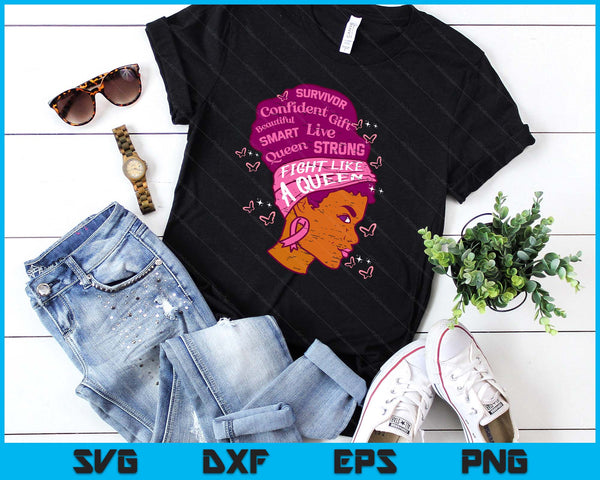 Black Queen African Women Pink Afro Breast Cancer Awareness SVG PNG Digital Printable Files
