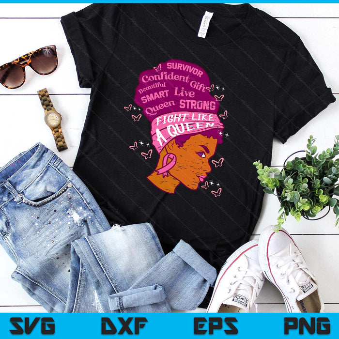 Black Queen African Women Pink Afro Breast Cancer Awareness SVG PNG Digital Printable Files