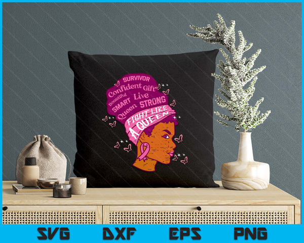 Black Queen African Women Pink Afro Breast Cancer Awareness SVG PNG Digital Printable Files