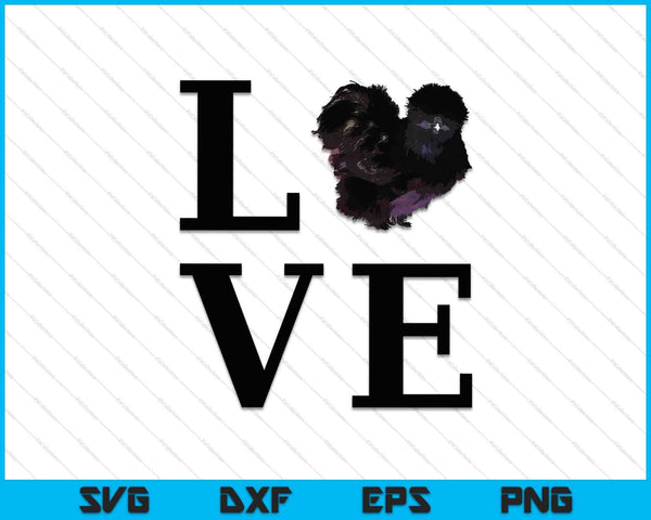 Black Silkie Chicken AMOR para mamá dueño de mascota Backyard Coop SVG PNG cortando archivos imprimibles