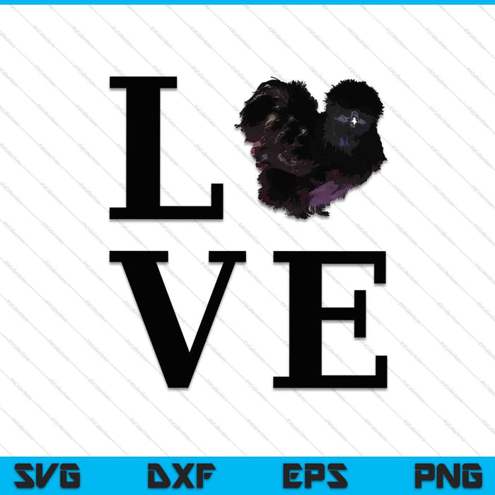 Black Silkie Chicken AMOR para mamá dueño de mascota Backyard Coop SVG PNG cortando archivos imprimibles