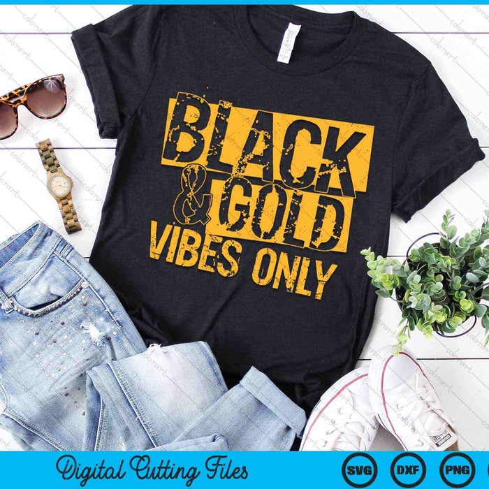 Black & Gold Vibes Only High School Football Game Day SVG Archivos de corte digitales