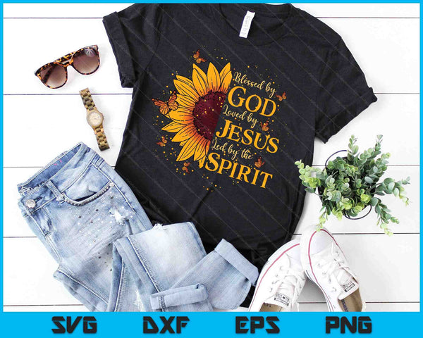 Blessed By God Loved By Jesus Sunflower SVG PNG Digital Cutting Files - on a t-shirt