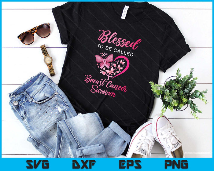 Blessed To Be Called Breast Cancer Survivor Pink Butterfly SVG PNG Digital Printable Files