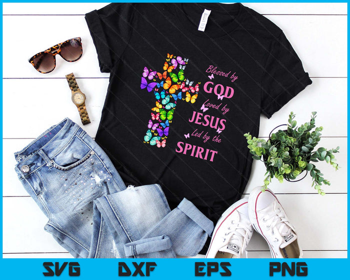 Blessed by God Loved by Jesus Butterfly Cross SVG PNG Digital Printable Files