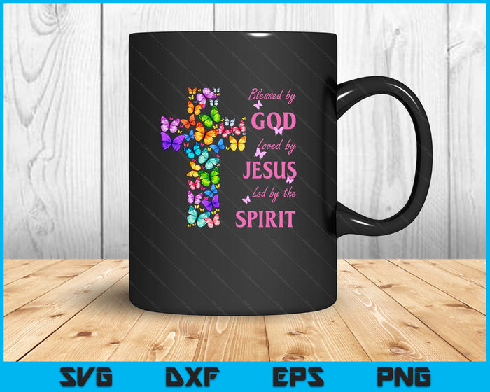 Blessed by God Loved by Jesus Butterfly Cross SVG PNG Digital Printable Files
