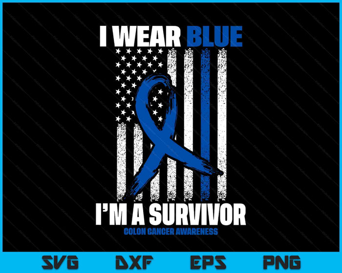 Blue Colon Cancer Survivor Gifts Women Men Flag Cancer Free SVG PNG Digital Printable Files