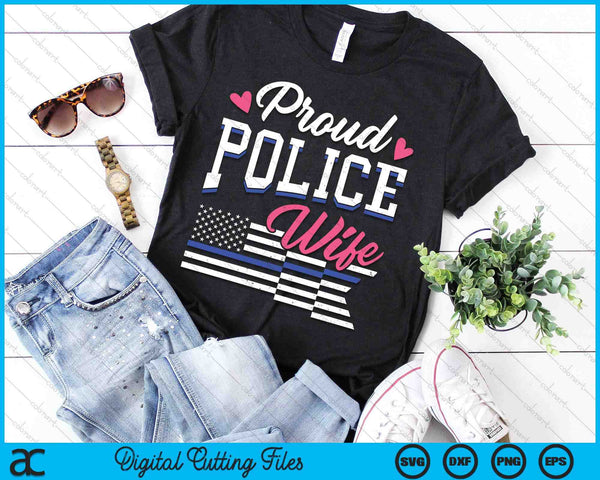 Blue Line Heart Design Wife Of Police Proud USA SVG PNG Digital Printable Files