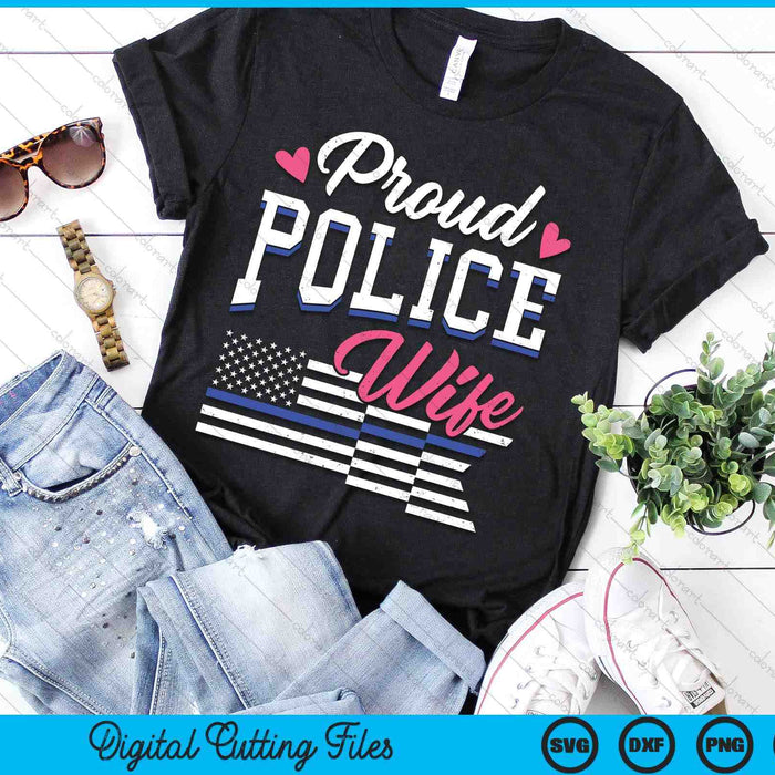 Blue Line Heart Design Wife Of Police Proud USA SVG PNG Digital Printable Files