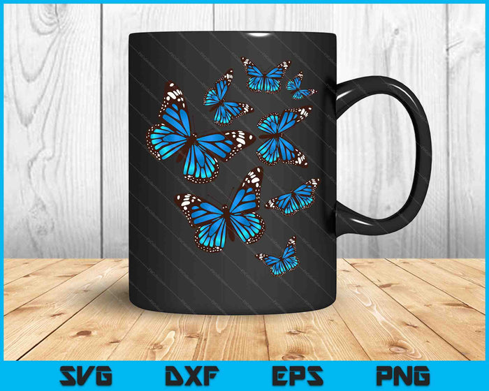 Blauwe Morpho vlinderzwerm Lepidoptera SVG PNG snijden afdrukbare bestanden