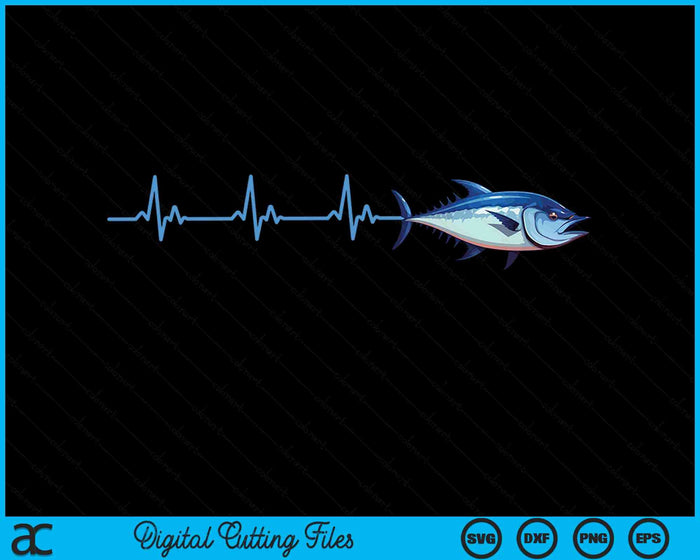 Bluefin Tuna Heartbeat EKG Pulseline Deep Sea Fishing SVG PNG Digital Cutting File