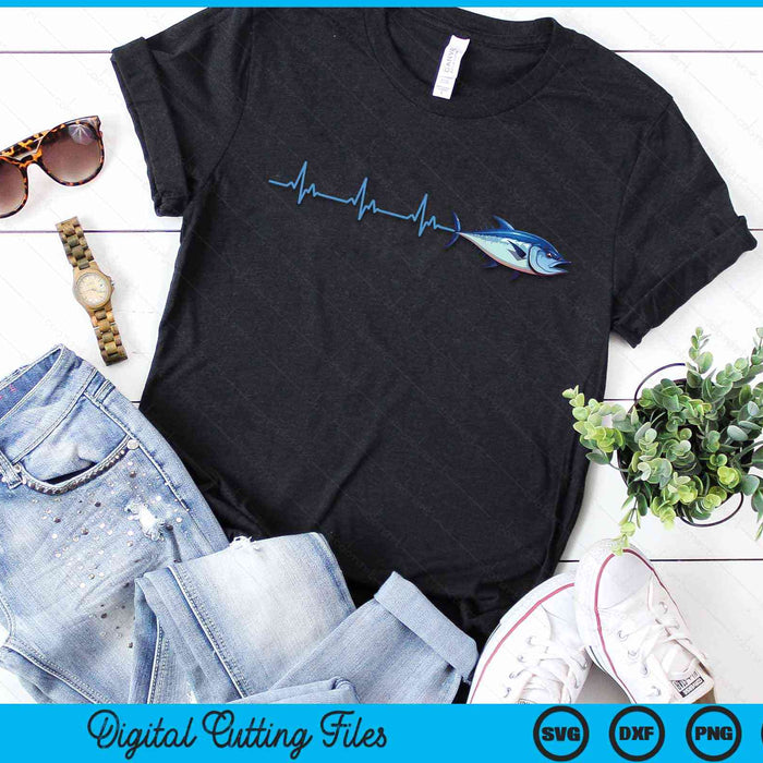 Bluefin Tuna Heartbeat EKG Pulseline Deep Sea Fishing SVG PNG Digital Cutting File