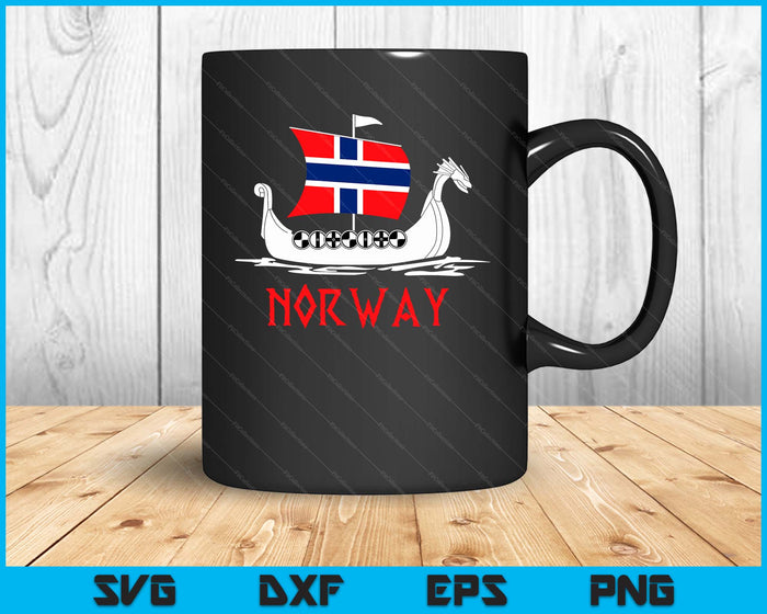 Boot Noorse vlag Noorwegen Vikingschip Noorwegen SVG PNG digitale snijbestanden