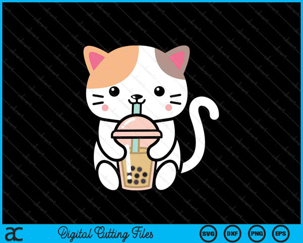Boba kat drinken Boba Kitten Kawaii Japanse Kitty SVG PNG snijden afdrukbare bestanden