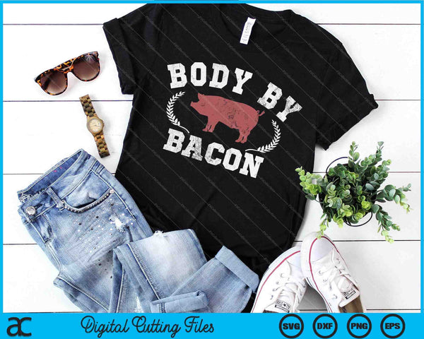 Body By Bacon Pig Vintage Collegiate Gráfico SVG PNG Archivos de corte digital - on a t-shirt