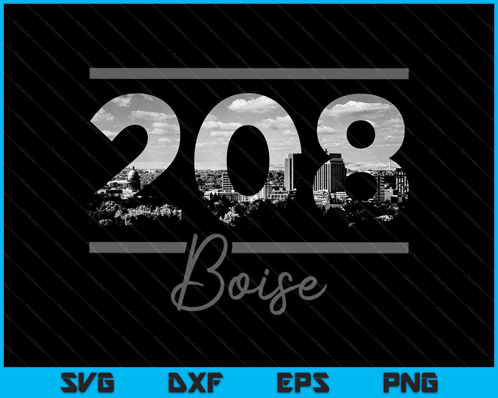 Area Code 208 Zip Code Boise 208 Area Code Skyline Idaho Vintage SVG PNG Printable Files ...