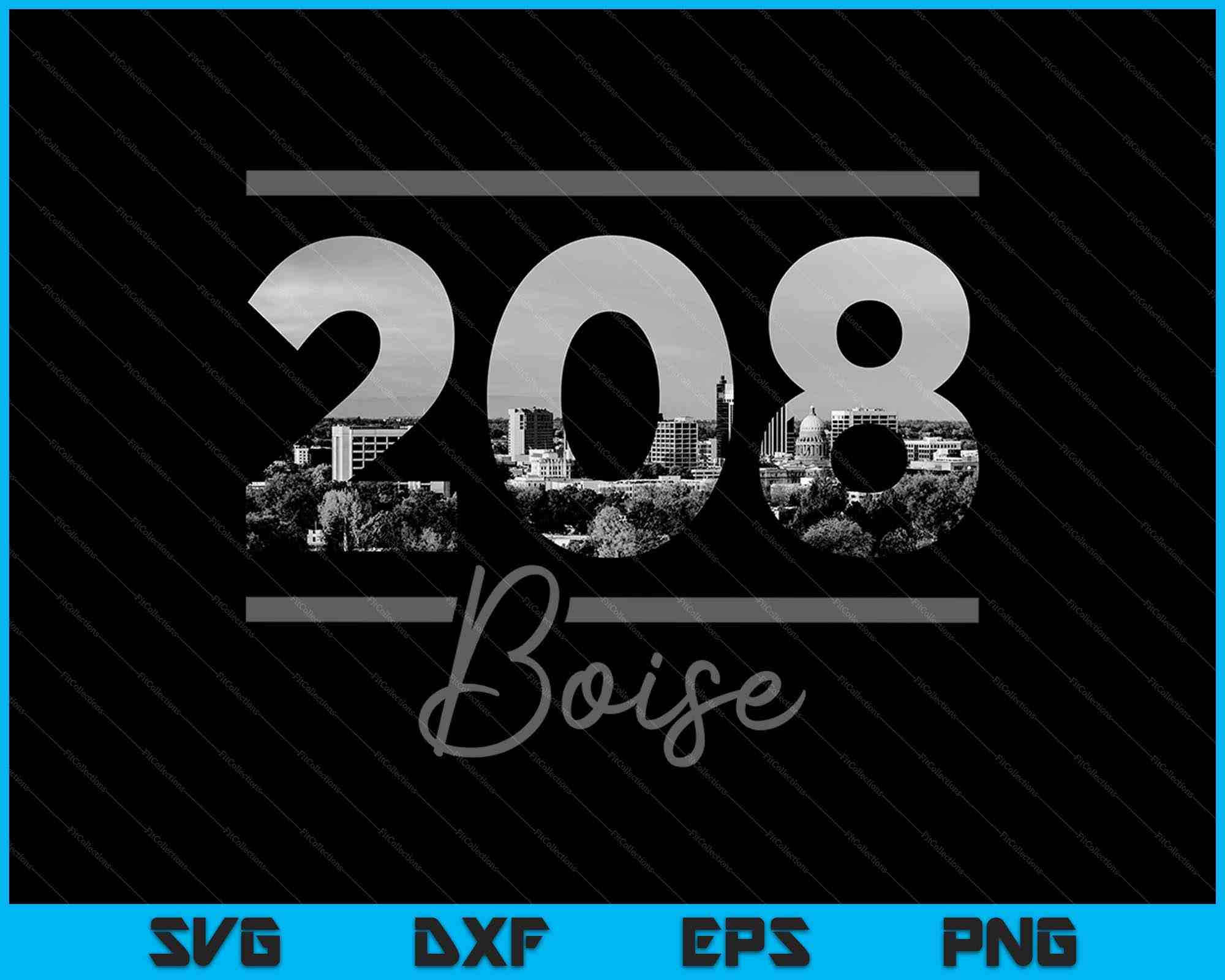 Area Code 208 Zip Code Boise 208 Area Code Skyline Idaho Vintage SVG PNG Printable Files ...