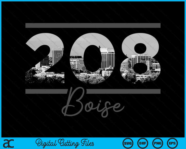 Boise 208 Netnummer Skyline Idaho Vintage SVG PNG digitale snijbestanden 