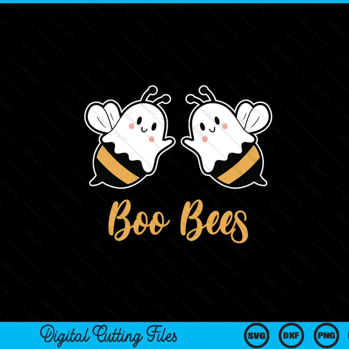 Two ghost bees above the words boo bees, couples Halloween costume SVG