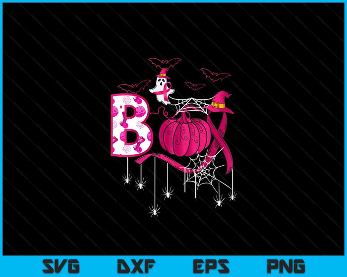 Boo Halloween Pumpkin Pink Ribbon Witch Breast Cancer SVG PNG Digital Printable Files