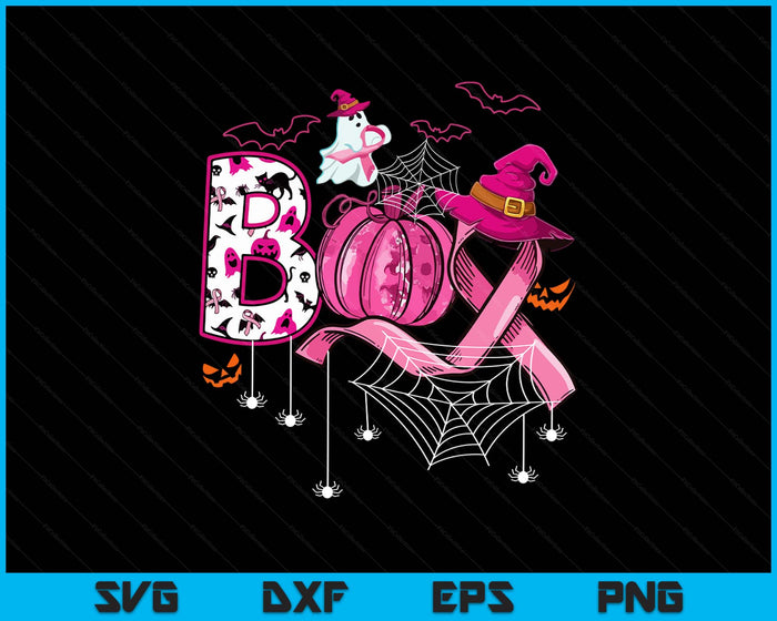 Boo Halloween Pumpkin Pink Ribbon Witch Breast Cancer SVG PNG Digital Printable Files