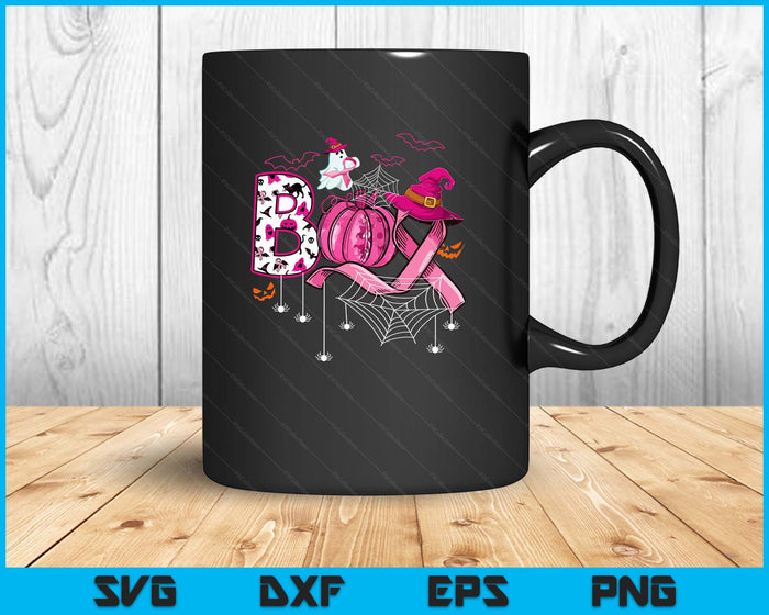 Boo Halloween Pumpkin Pink Ribbon Witch Breast Cancer SVG PNG Digital Printable Files