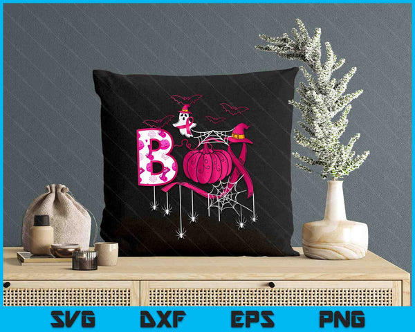 Boo Halloween Pumpkin Pink Ribbon Witch Breast Cancer SVG PNG Digital Printable Files