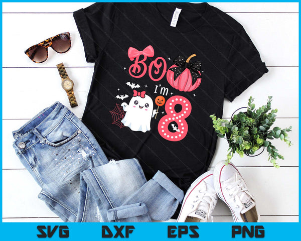 Boo I'M 8 Years Old Ghost 8Th Birthday Halloween Ghost Girls SVG PNG Digital Printable Files
