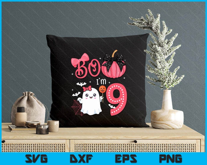 Boo I'M 9 Years Old Ghost 9Th Birthday Halloween Ghost Girls SVG PNG Digital Printable Files