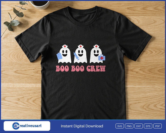 Boo Boo Crew nurse ghosts Halloween design printed on a black t-shirt