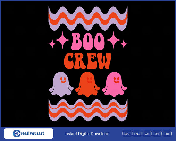 Boo Crew groovy ghosts Halloween SVG design on black background