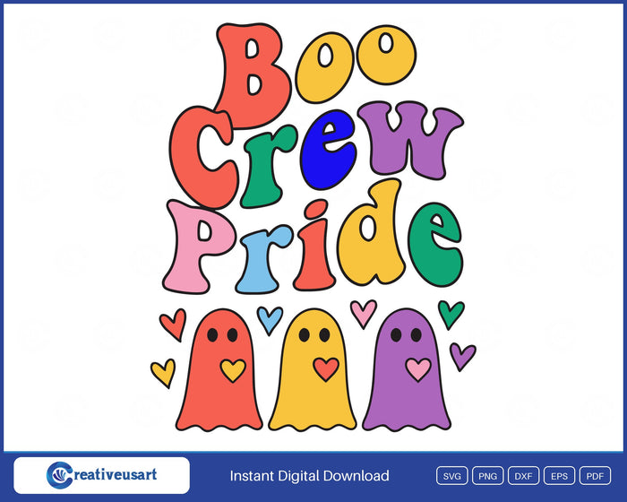 Boo Crew Pride rainbow ghosts Halloween SVG design on white background