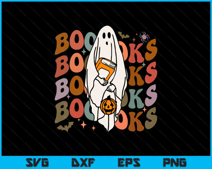 Booooks Ghost Halloween Groovy Vintage Teacher Book Reading SVG PNG Digital Printable Files