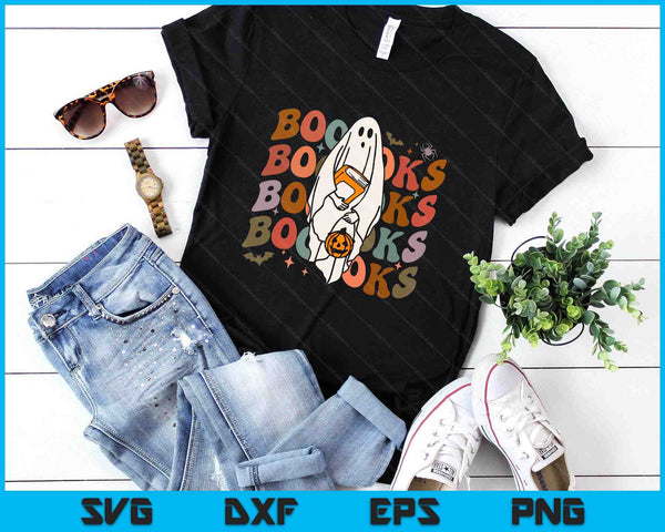 Booooks Ghost Halloween Groovy Vintage Teacher Book Reading SVG PNG Digital Printable Files