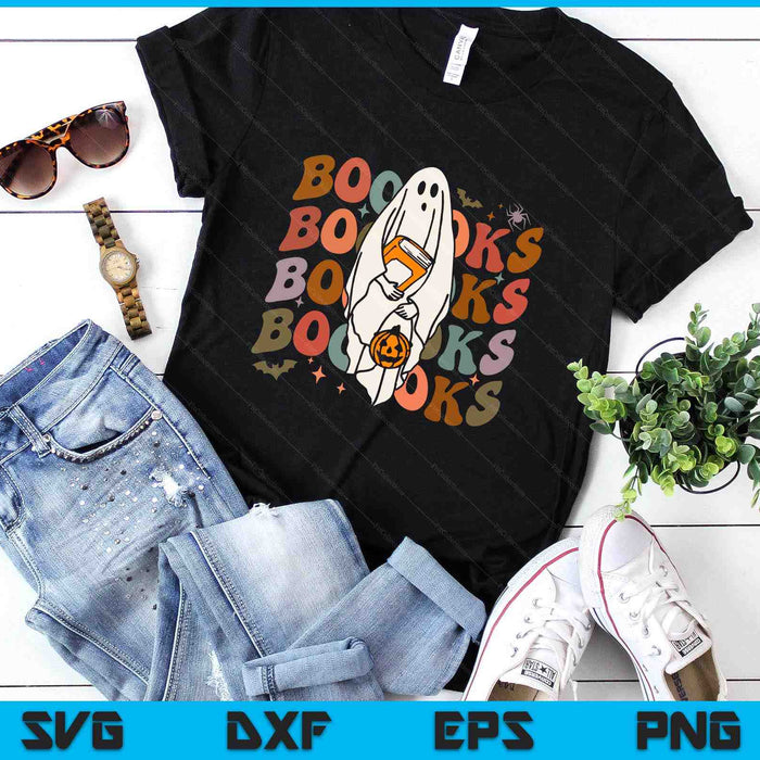 Booooks Ghost Halloween Groovy Vintage Teacher Book Reading SVG PNG Digital Printable Files