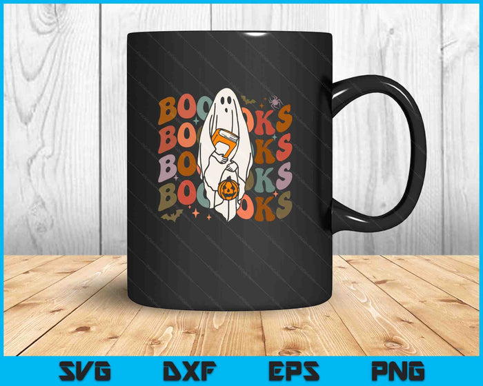 Booooks Ghost Halloween Groovy Vintage Teacher Book Reading SVG PNG Digital Printable Files