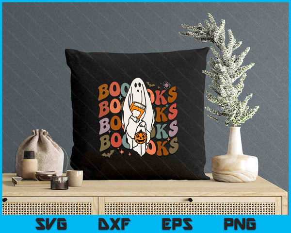 Booooks Ghost Halloween Groovy Vintage Teacher Book Reading SVG PNG Digital Printable Files