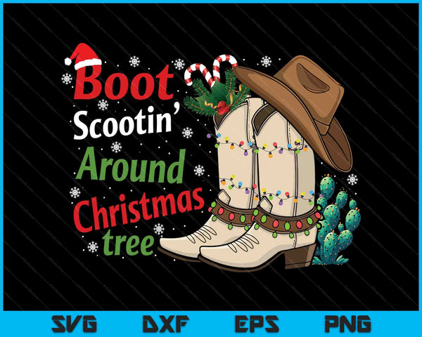 Boot scootin around the Christmas tree country western SVG cut file
