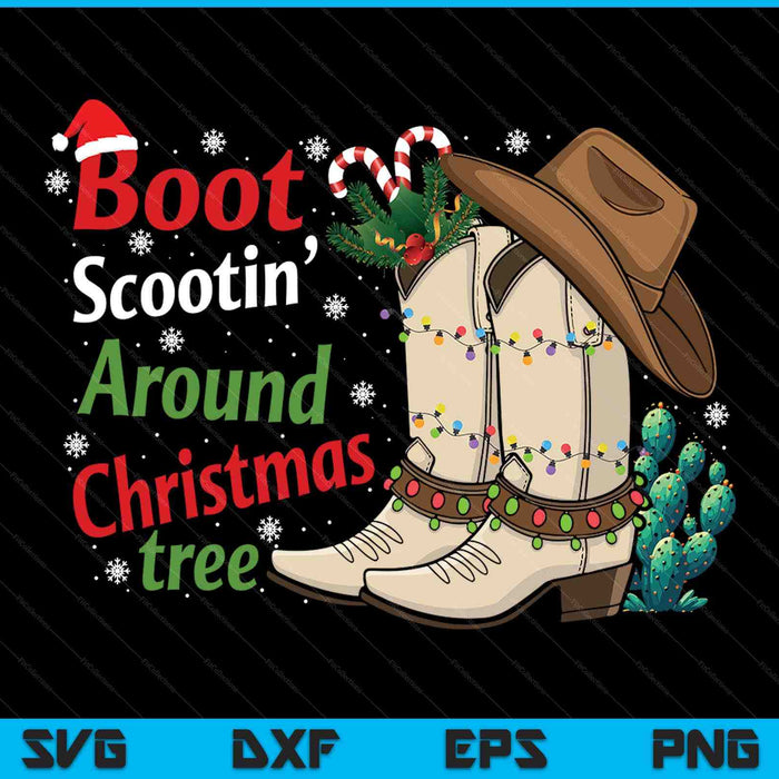 Boot scootin around the Christmas tree country western SVG cut file